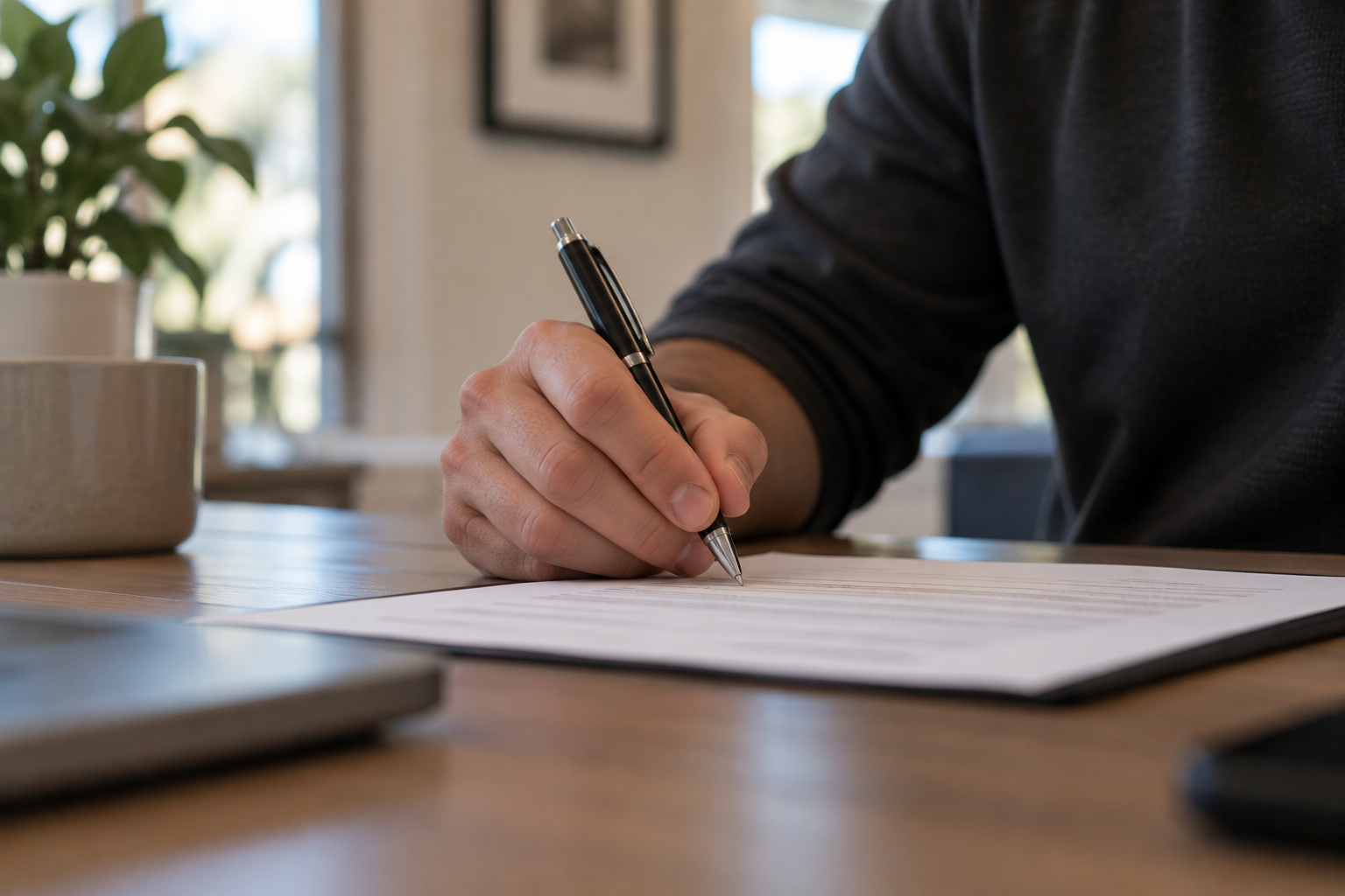 A person writing on a piece of paper