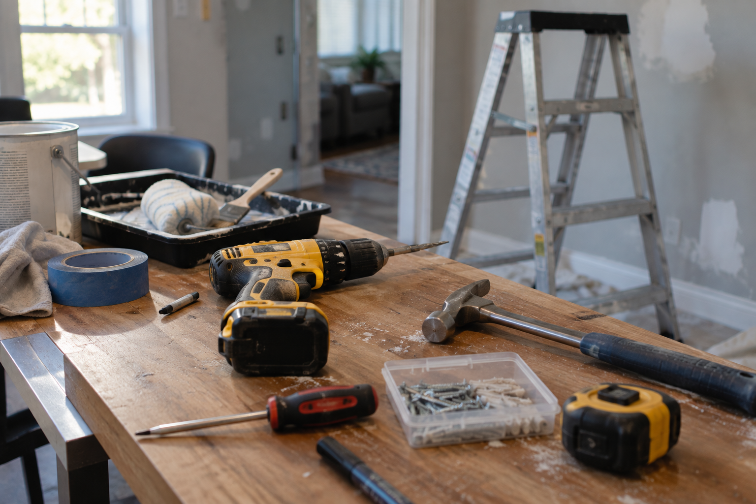 A home being repaired and repainted to make it rent ready